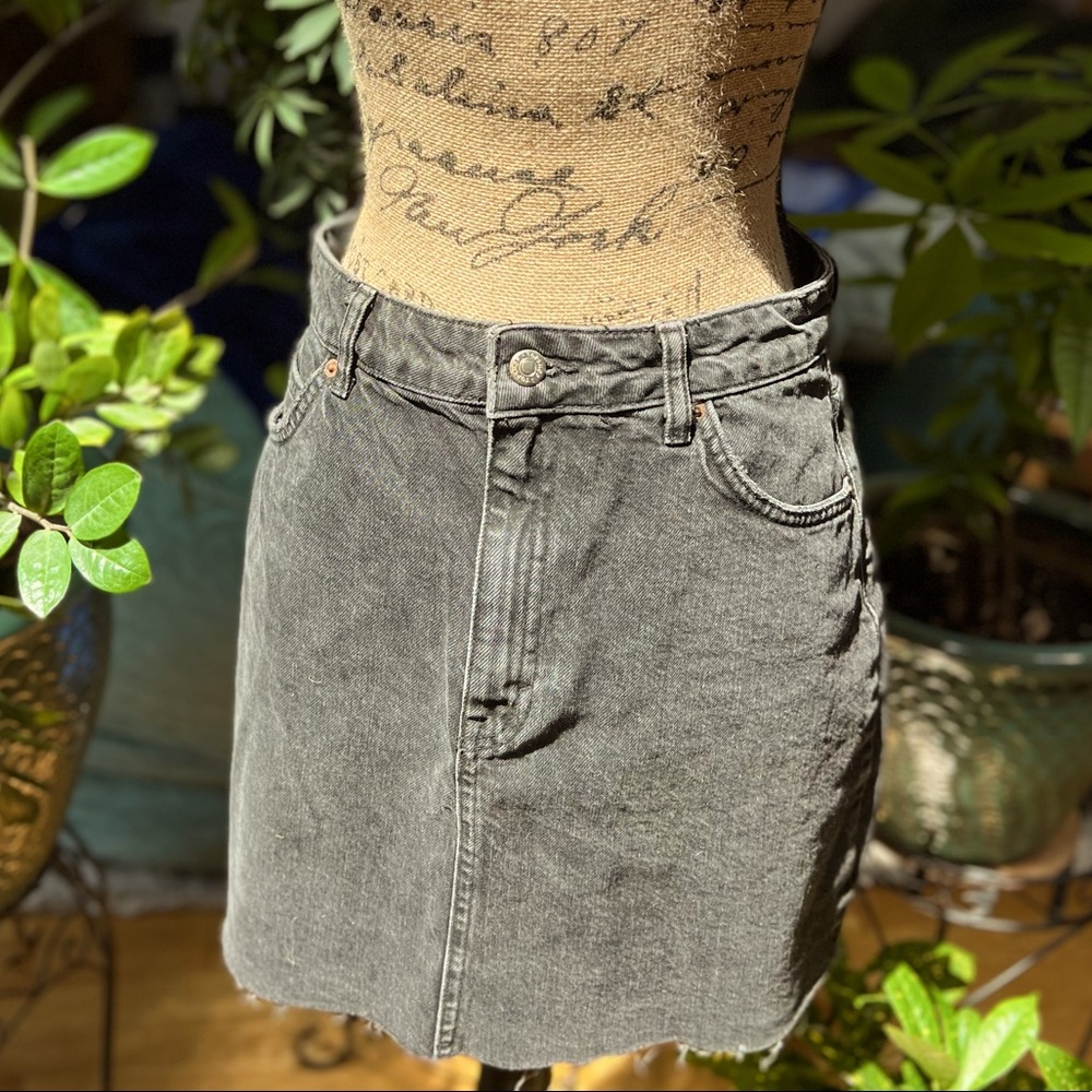 Topshop Distressed Black Denim Miniskirt